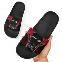 Personalized Billiards Eight Ball Slide Sandals with Red Wing Emblem and Black Gradient Bubble Pattern - Wonder Print Shop