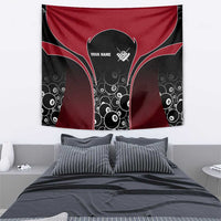 Personalized Billiards Eight Ball Tapestry with Red Wing Emblem and Black Gradient Bubble Pattern - Wonder Print Shop