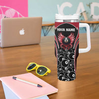 Personalized Billiards Eight Ball Tumbler With Handle with Red Wing Emblem and Black Gradient Bubble Pattern - Wonder Print Shop