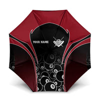 Personalized Billiards Eight Ball Umbrella with Red Wing Emblem and Black Gradient Bubble Pattern - Wonder Print Shop