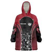 Personalized Billiards Eight Ball Wearable Blanket Hoodie with Red Wing Emblem and Black Gradient Bubble Pattern - Wonder Print Shop