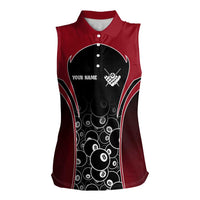 Personalized Billiards Eight Ball Women Sleeveless Polo Shirt with Red Wing Emblem and Black Gradient Bubble Pattern - Wonder Print Shop