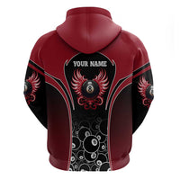 Personalized Billiards Eight Ball Zip Hoodie with Red Wing Emblem and Black Gradient Bubble Pattern - Wonder Print Shop