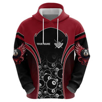 Personalized Billiards Eight Ball Zip Hoodie with Red Wing Emblem and Black Gradient Bubble Pattern - Wonder Print Shop