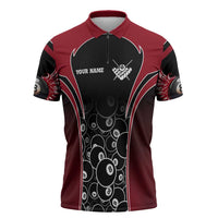 Personalized Billiards Eight Ball Zipper Polo Shirt with Red Wing Emblem and Black Gradient Bubble Pattern - Wonder Print Shop