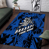 Personalized Motocross Rider Area Rug with Blue Graffiti Splash Pattern - Wonder Print Shop