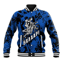 Personalized Motocross Rider Baseball Jacket with Blue Graffiti Splash Pattern - Wonder Print Shop