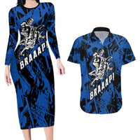 Personalized Motocross Rider Couples Matching Long Sleeve Bodycon Dress and Hawaiian Shirt with Blue Graffiti Splash Pattern - Wonder Print Shop