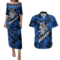 Personalized Motocross Rider Couples Matching Puletasi and Hawaiian Shirt with Blue Graffiti Splash Pattern - Wonder Print Shop