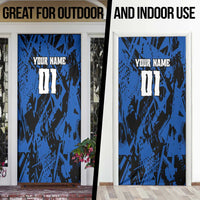 Personalized Motocross Rider Door Cover with Blue Graffiti Splash Pattern - Wonder Print Shop