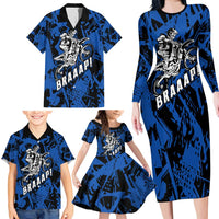 Personalized Motocross Rider Family Matching Long Sleeve Bodycon Dress and Hawaiian Shirt with Blue Graffiti Splash Pattern - Wonder Print Shop