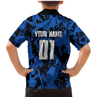 Personalized Motocross Rider Family Matching Mermaid Dress and Hawaiian Shirt with Blue Graffiti Splash Pattern - Wonder Print Shop