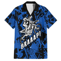 Personalized Motocross Rider Family Matching Off The Shoulder Long Sleeve Dress and Hawaiian Shirt with Blue Graffiti Splash Pattern - Wonder Print Shop