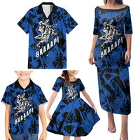 Personalized Motocross Rider Family Matching Puletasi and Hawaiian Shirt with Blue Graffiti Splash Pattern - Wonder Print Shop