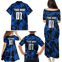 Personalized Motocross Rider Family Matching Puletasi and Hawaiian Shirt with Blue Graffiti Splash Pattern - Wonder Print Shop