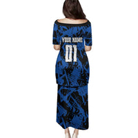 Personalized Motocross Rider Family Matching Puletasi and Hawaiian Shirt with Blue Graffiti Splash Pattern - Wonder Print Shop