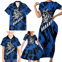 Personalized Motocross Rider Family Matching Short Sleeve Bodycon Dress and Hawaiian Shirt with Blue Graffiti Splash Pattern - Wonder Print Shop