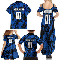 Personalized Motocross Rider Family Matching Summer Maxi Dress and Hawaiian Shirt with Blue Graffiti Splash Pattern - Wonder Print Shop