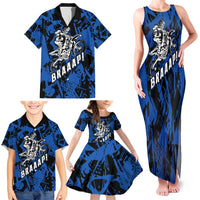 Personalized Motocross Rider Family Matching Tank Maxi Dress and Hawaiian Shirt with Blue Graffiti Splash Pattern - Wonder Print Shop