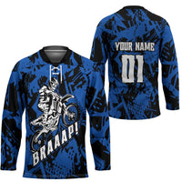 Personalized Motocross Rider Hockey Jersey with Blue Graffiti Splash Pattern - Wonder Print Shop
