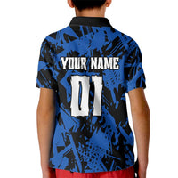 Personalized Motocross Rider Kid Polo Shirt with Blue Graffiti Splash Pattern - Wonder Print Shop