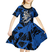 Personalized Motocross Rider Kid Short Sleeve Dress with Blue Graffiti Splash Pattern - Wonder Print Shop