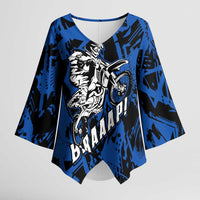 Personalized Motocross Rider Kimono Sleeve Blouse with Blue Graffiti Splash Pattern - Wonder Print Shop