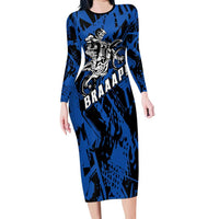 Personalized Motocross Rider Long Sleeve Bodycon Dress with Blue Graffiti Splash Pattern - Wonder Print Shop