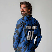 Personalized Motocross Rider Long Sleeve Polo Shirt with Blue Graffiti Splash Pattern - Wonder Print Shop