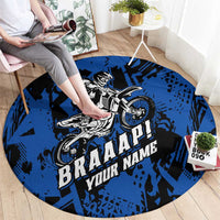 Personalized Motocross Rider Round Carpet with Blue Graffiti Splash Pattern - Wonder Print Shop