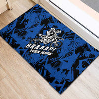 Personalized Motocross Rider Rubber Doormat with Blue Graffiti Splash Pattern - Wonder Print Shop