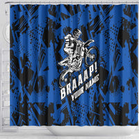Personalized Motocross Rider Shower Curtain with Blue Graffiti Splash Pattern - Wonder Print Shop