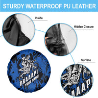 Personalized Motocross Rider Spare Tire Cover with Blue Graffiti Splash Pattern - Wonder Print Shop