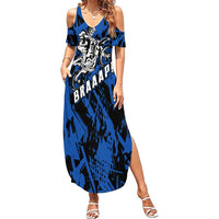 Personalized Motocross Rider Summer Maxi Dress with Blue Graffiti Splash Pattern - Wonder Print Shop