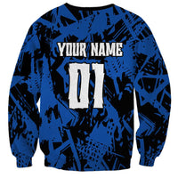 Personalized Motocross Rider Sweatshirt with Blue Graffiti Splash Pattern - Wonder Print Shop