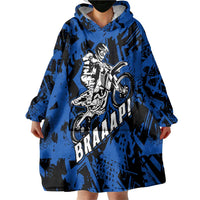 Personalized Motocross Rider Wearable Blanket Hoodie with Blue Graffiti Splash Pattern - Wonder Print Shop