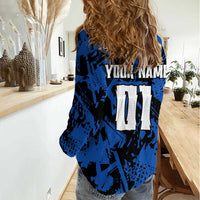 Personalized Motocross Rider Women Casual Shirt with Blue Graffiti Splash Pattern - Wonder Print Shop