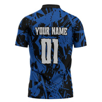 Personalized Motocross Rider Zipper Polo Shirt with Blue Graffiti Splash Pattern - Wonder Print Shop