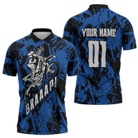 Personalized Motocross Rider Zipper Polo Shirt with Blue Graffiti Splash Pattern - Wonder Print Shop