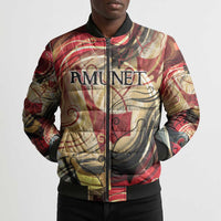 Amunet Bomber Puffer Jacket with Egyptian Queen Portrait Ancient Mythology