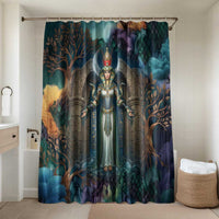 Amunet Ancient Temple Egyptian Bathroom Set with Golden Serpent Mythology in Teal Tones