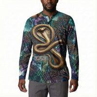 Amunet Ancient Temple Egyptian Button Sweatshirt with Golden Serpent Mythology in Teal Tones