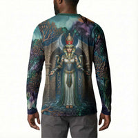 Amunet Ancient Temple Egyptian Button Sweatshirt with Golden Serpent Mythology in Teal Tones