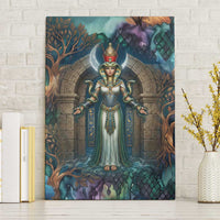 Amunet Ancient Temple Egyptian Canvas Wall Art with Golden Serpent Mythology in Teal Tones