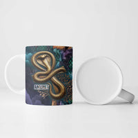 Amunet Ancient Temple Egyptian Ceramic Mug with Golden Serpent Mythology in Teal Tones