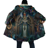 Amunet Ancient Temple Egyptian Cloak with Golden Serpent Mythology in Teal Tones