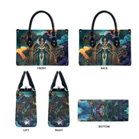 Amunet Ancient Temple Egyptian Leather Bag with Golden Serpent Mythology in Teal Tones