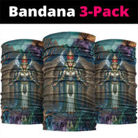 Amunet Ancient Temple Egyptian Neck Gaiter with Golden Serpent Mythology in Teal Tones