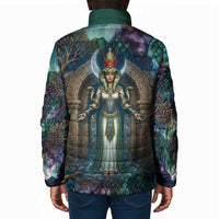 Amunet Ancient Temple Egyptian Padded Jacket with Golden Serpent Mythology in Teal Tones