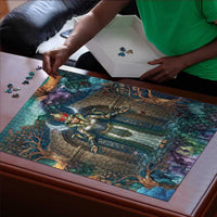 Amunet Ancient Temple Egyptian Puzzle with Golden Serpent Mythology in Teal Tones